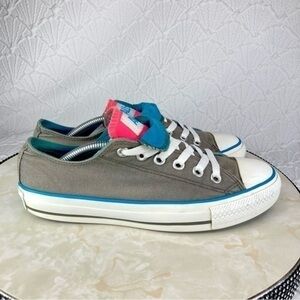 Converse All Star Double Tongue Sneakers Womens 7 Gray Pink Canvas Low Top Shoes